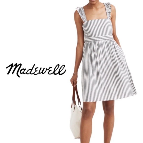 Madewell NWT Striped Ruffle-Strap Empire Dress Bahama Stripe Black Coal -Size 00 - Picture 1 of 14